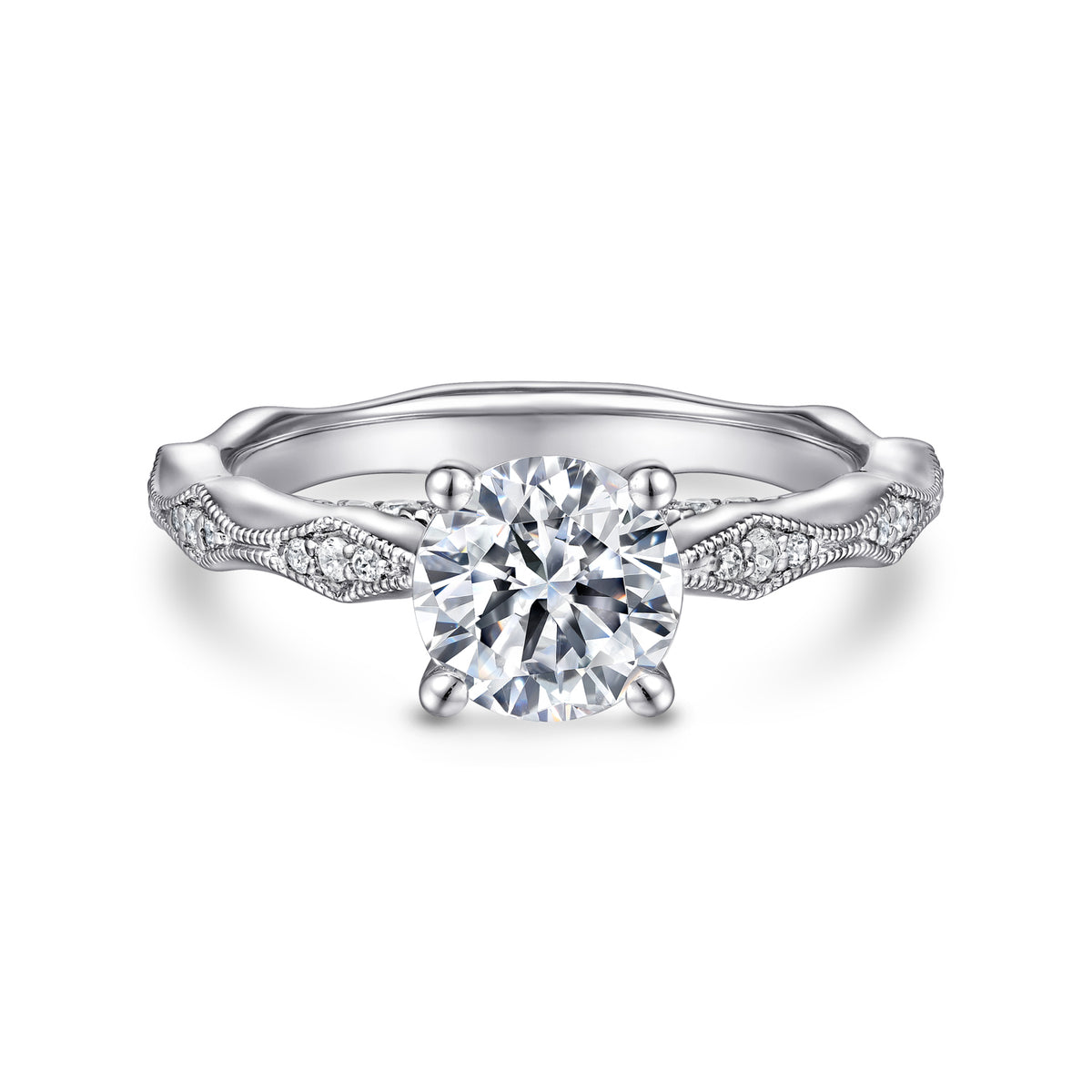Victorian 14K Gold Round Diamond Engagement Ring - 0.25 CTW - View 1