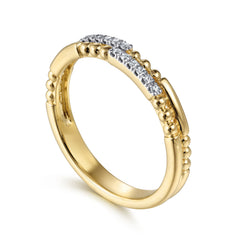 14K Yellow Gold Beaded Diamond Stackable Ring thumbnail 3
