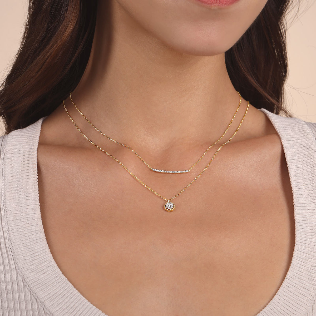 14K Yellow Gold Octagonal Pavé Diamond Pendant Necklace - View 5