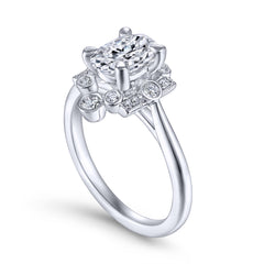 Art Deco Oval Halo Diamond Engagement Ring thumbnail 3