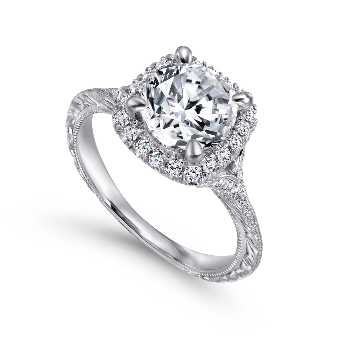 Vintage Round Halo Diamond Engagement Ring - View 3