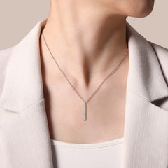 14K White Gold Diamond Bar Pendant Necklace thumbnail 3
