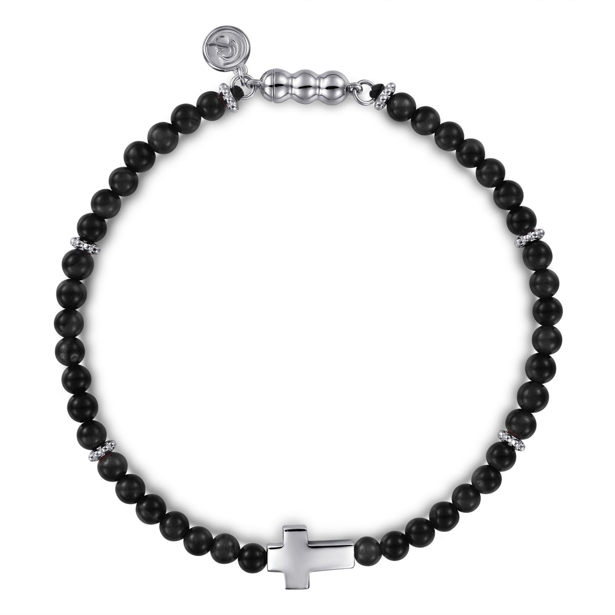 925 Sterling Silver Onyx Beads Cross Bracelet - View 1