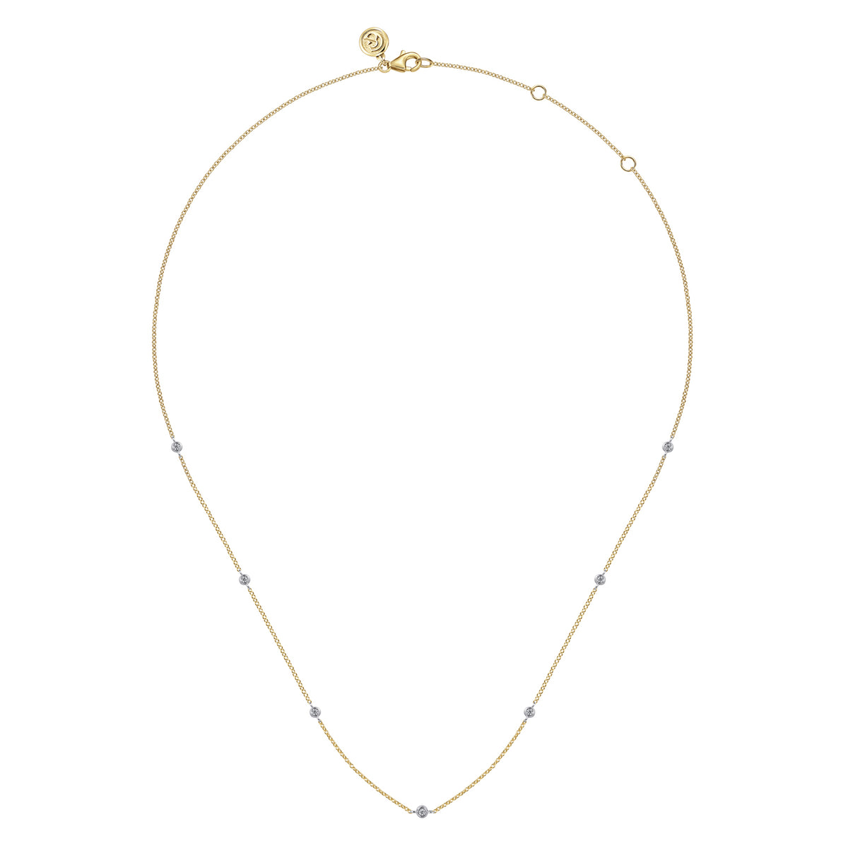 14K Yellow and White Gold Diamond Station Necklace - View 2