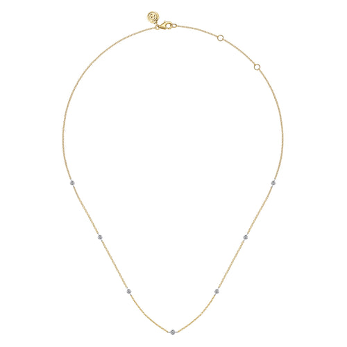 14K Yellow and White Gold Diamond Station Necklace