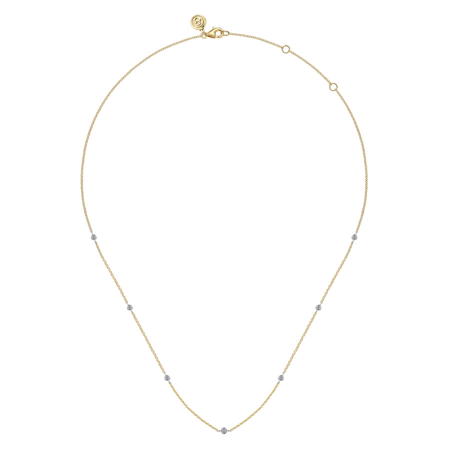 14K Yellow and White Gold Diamond Station Necklace