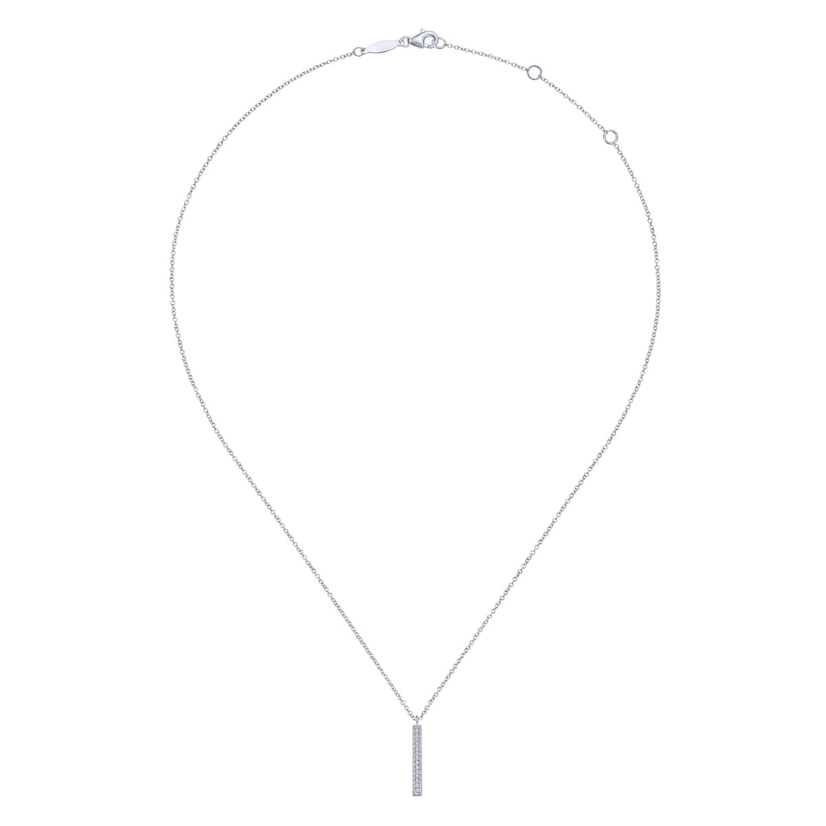 14K White Gold Diamond Bar Pendant Necklace - View 2