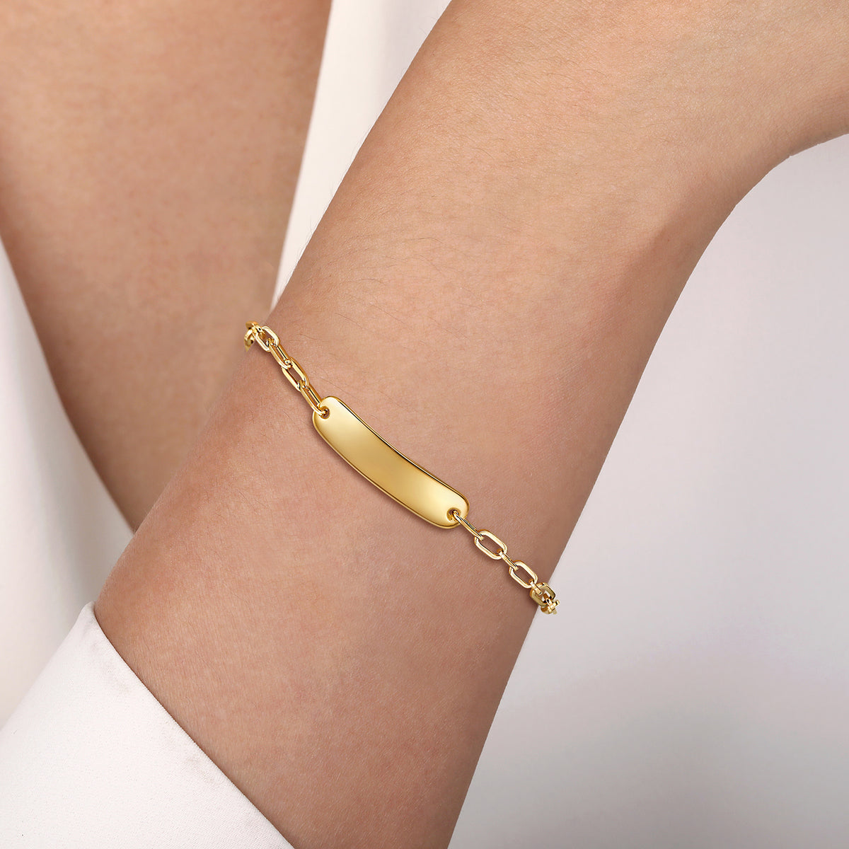 14K Yellow Gold Paperclip Chain Personalized Bracelet - View 3