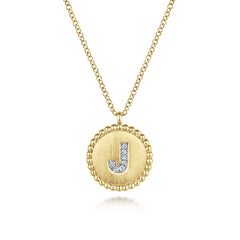 14K Yellow Gold Round J Initial Pendant Necklace with Diamonds thumbnail 1