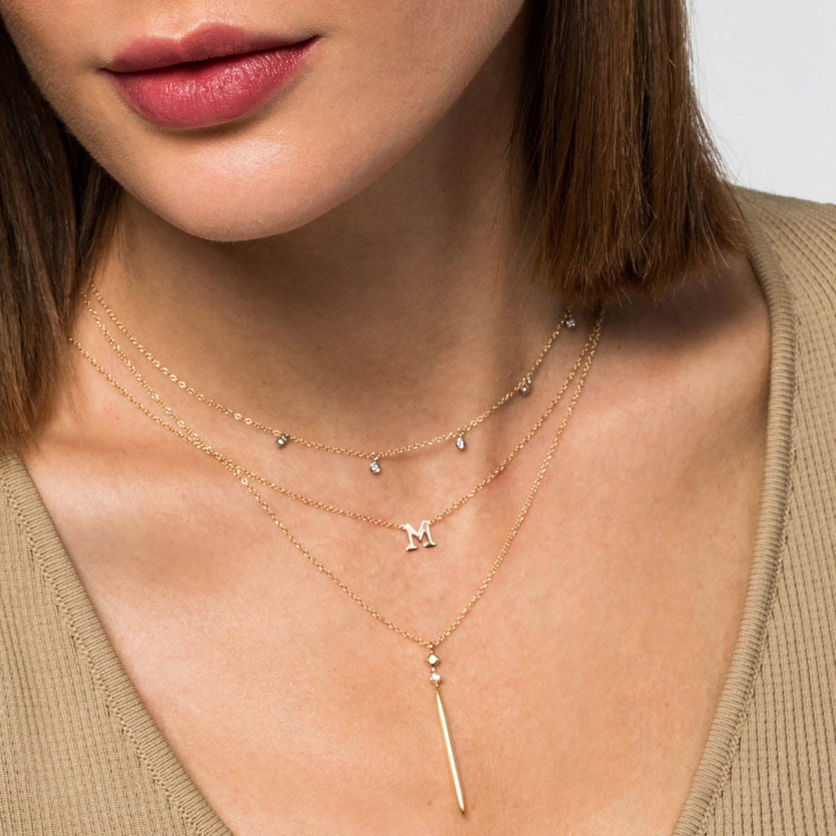 14K White & Yellow Gold Diamond Droplet Necklace - View 4