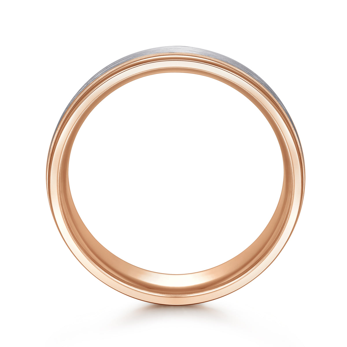 14K White-Rose Gold 7mm Two Tone Men's Wedding Band in Satin Finish - View 2
