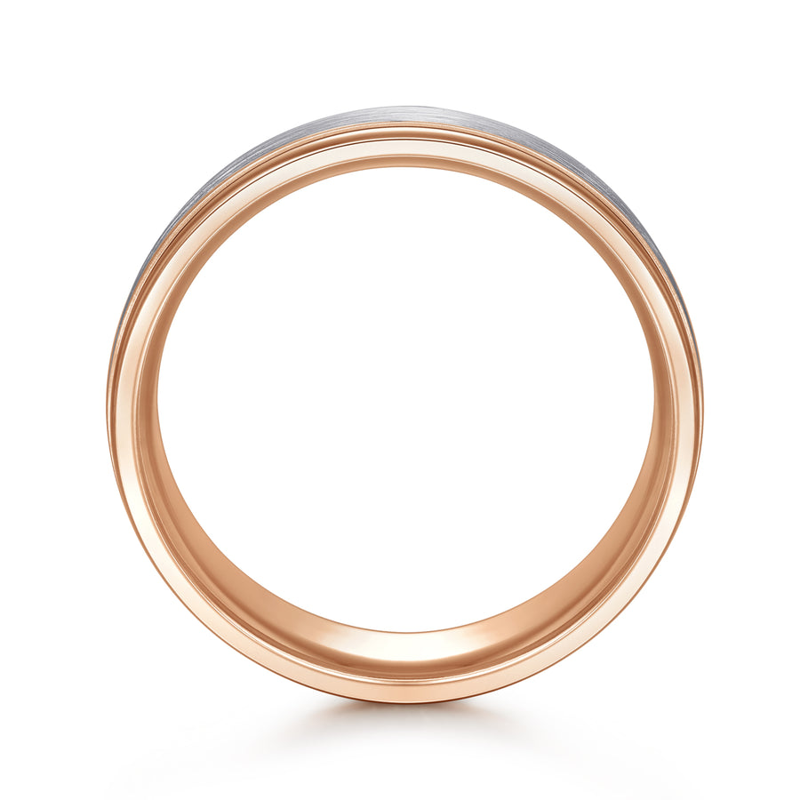 14K White-Rose Gold 7mm Two Tone Men's Wedding Band in Satin Finish