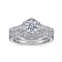 Vintage Inspired 14K Gold 6 Prong Round Diamond Engagement Ring thumbnail 4