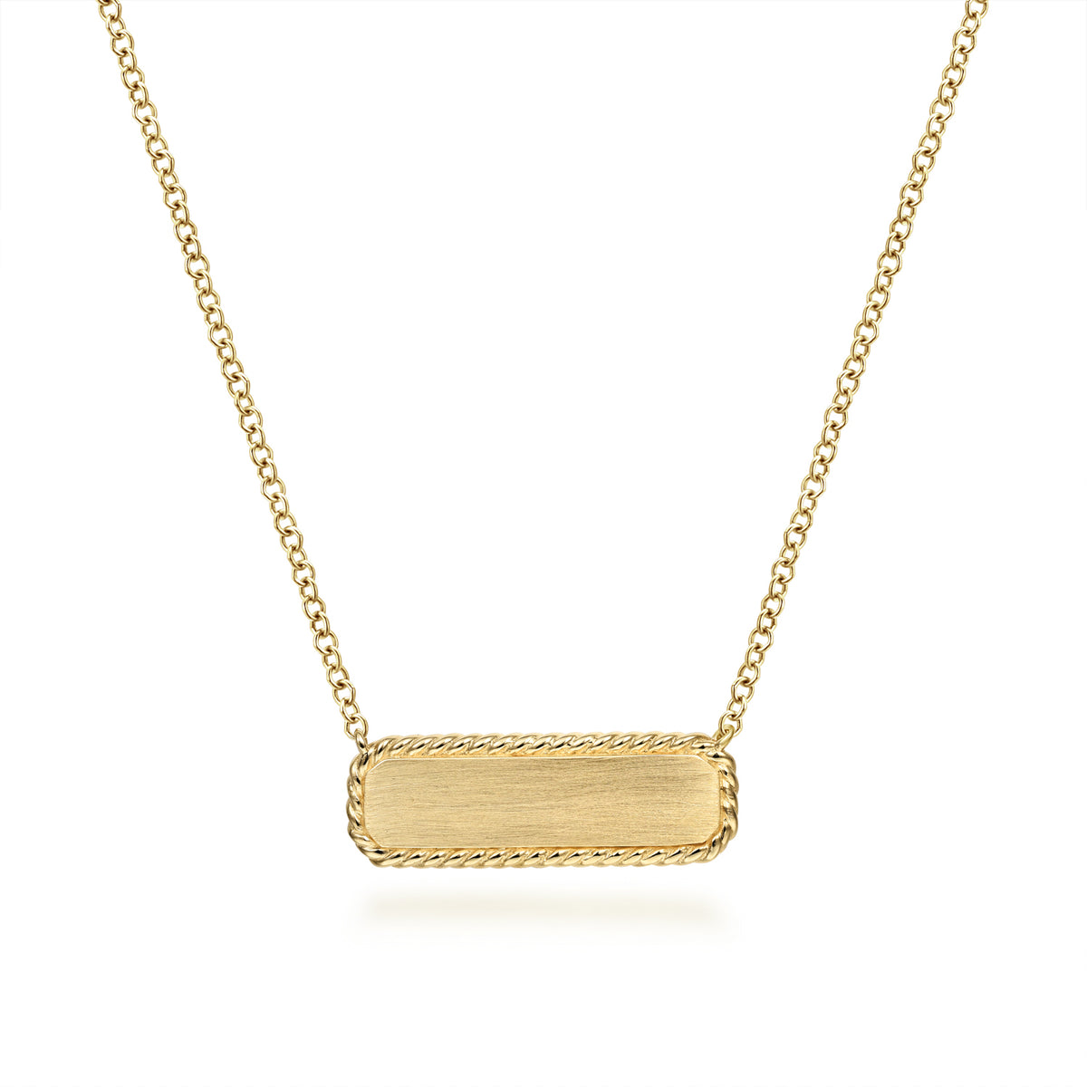 14K Yellow Gold Rectangular ID Pendant Necklace with Twisted Rope Frame - View 2