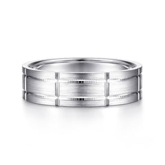 14K White Gold 6mm Checkerboard Pattern Men's Wedding Band in Satin Finish thumbnail 1