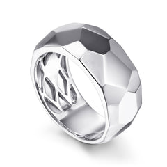 Wide 925 Sterling Silver Faceted Band in High Polished Finish thumbnail 3