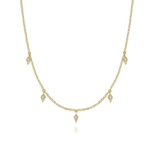 Collier superposé Goutte en Or Jaune 14K Diamant 0,05ct