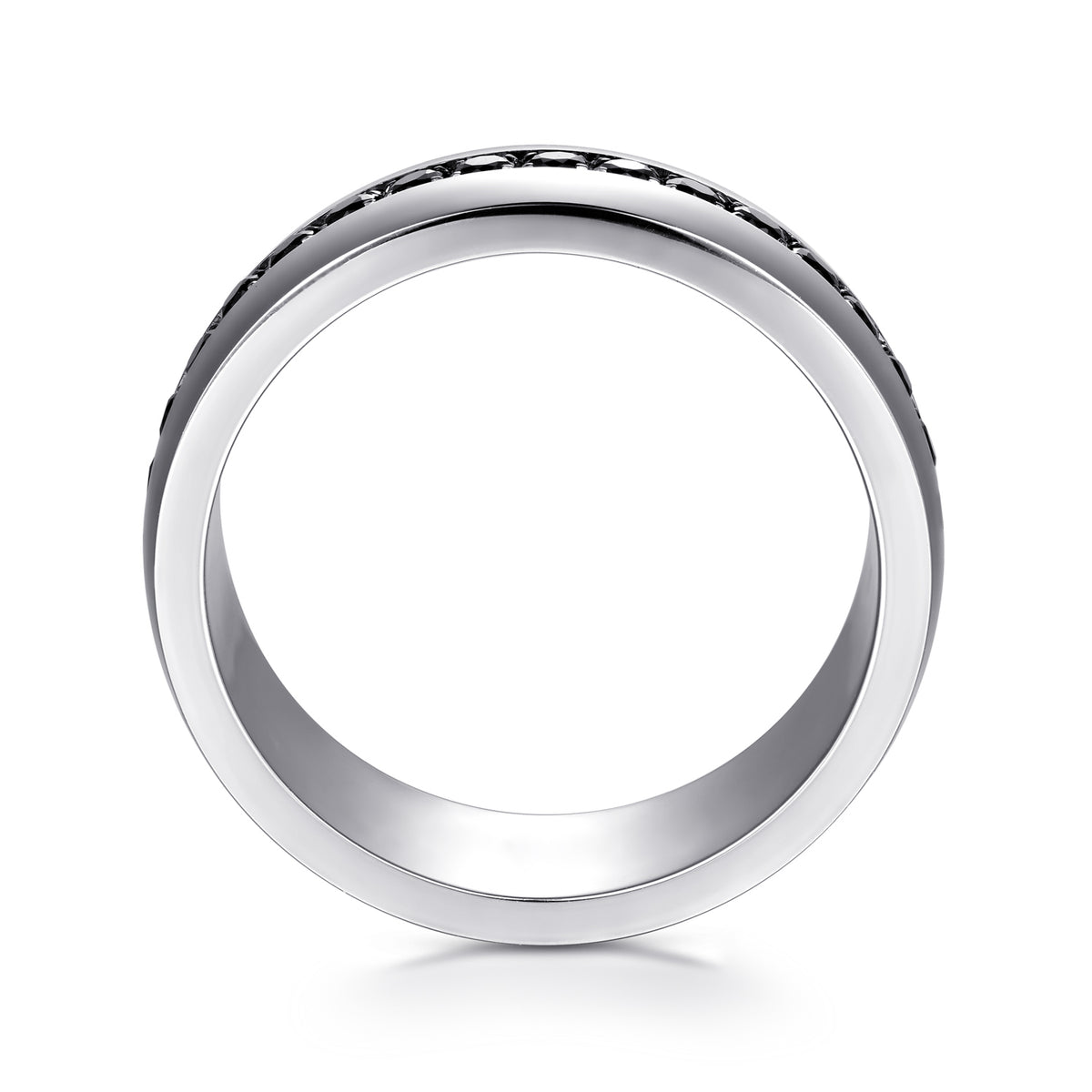 14K White Gold and Black Diamond Men's Band in High Polished Finish - View 2