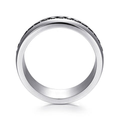 14K White Gold and Black Diamond Men's Band in High Polished Finish thumbnail 2
