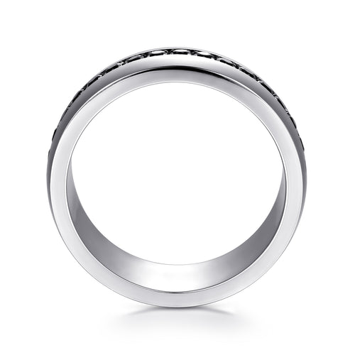 14K White Gold and Black Diamond Men's Band in High Polished Finish