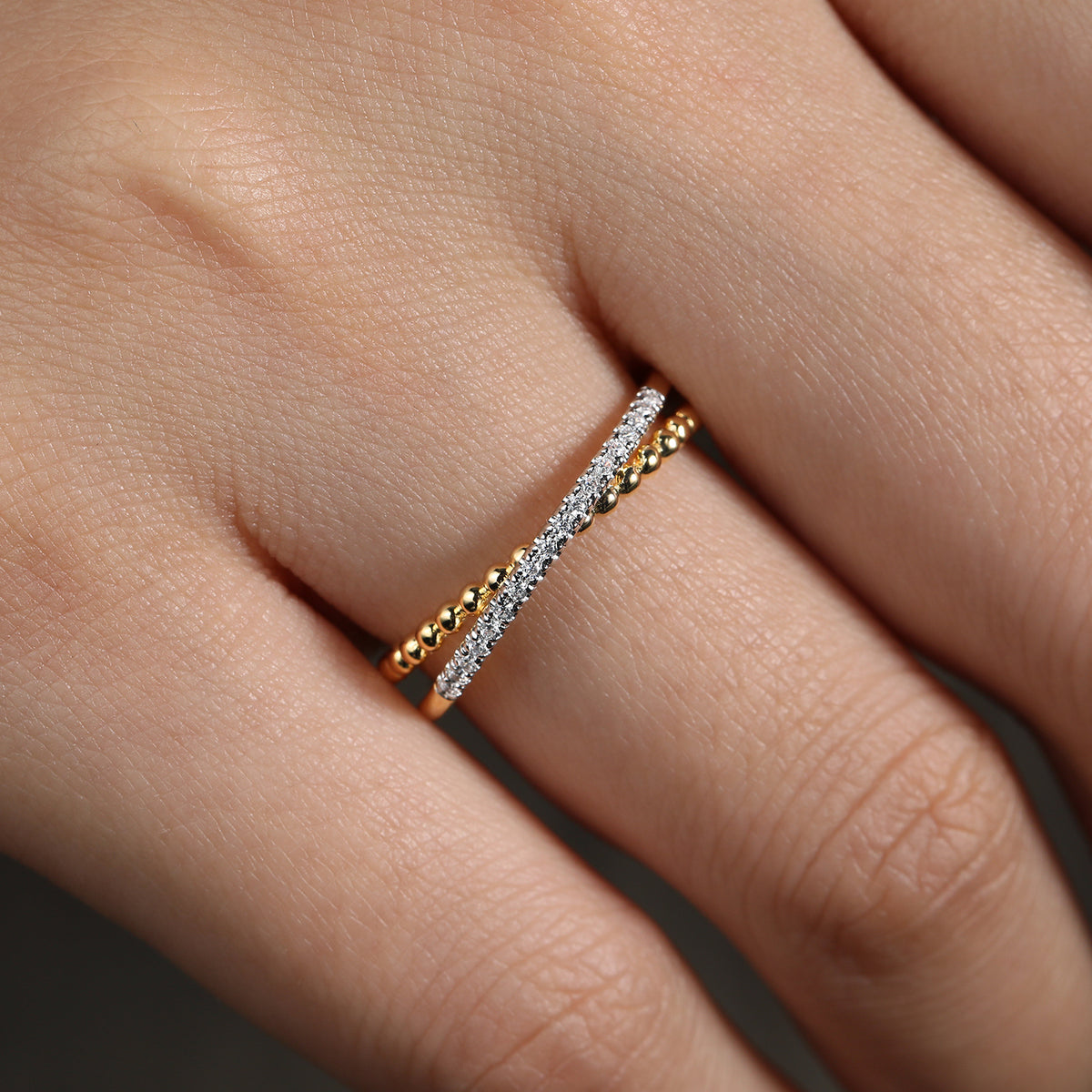 14K Yellow Gold Diamond Stackable Ring - View 5