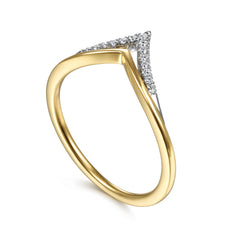 14K White & Yellow Gold Diamond Chevron Ring thumbnail 3