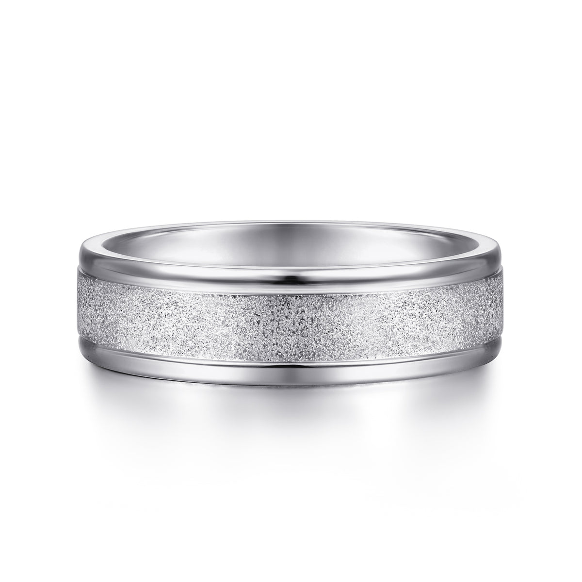 14K White Gold 6mm Men's Wedding Band in Sand Blast Finish - View 1