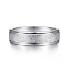 14K White Gold 6mm Men's Wedding Band in Sand Blast Finish thumbnail 1
