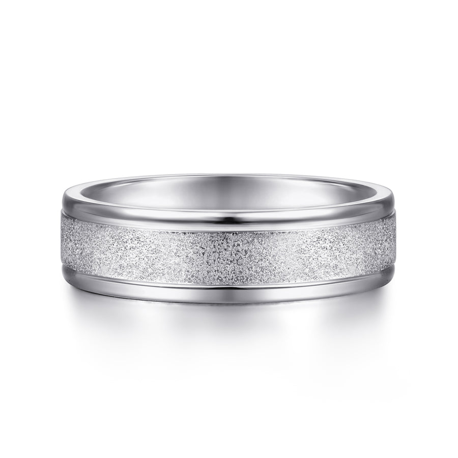 14K White Gold 6mm Men's Wedding Band in Sand Blast Finish