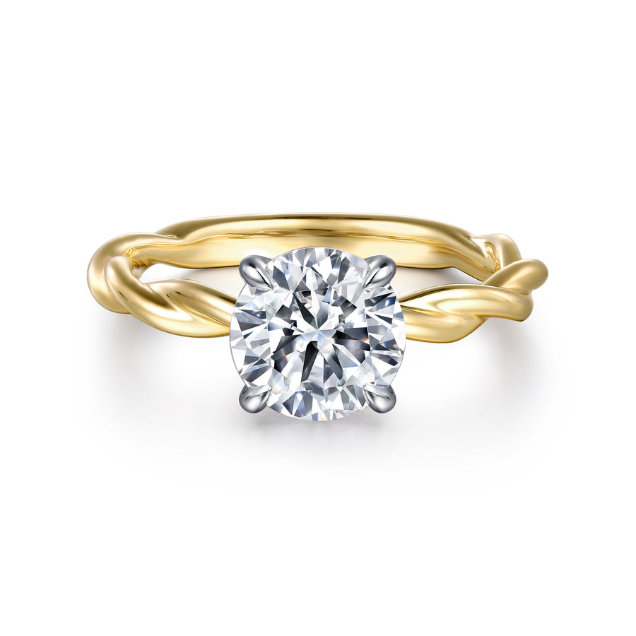 14K White-Yellow Gold Twisted Round Diamond Engagement Ring