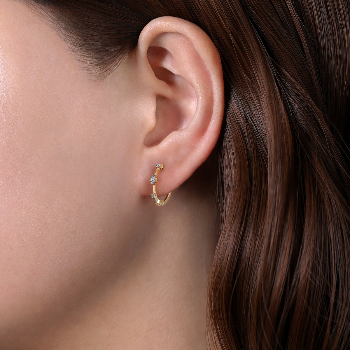 14K Yellow Gold Diamond Huggie Earrings, 15mm - View 2