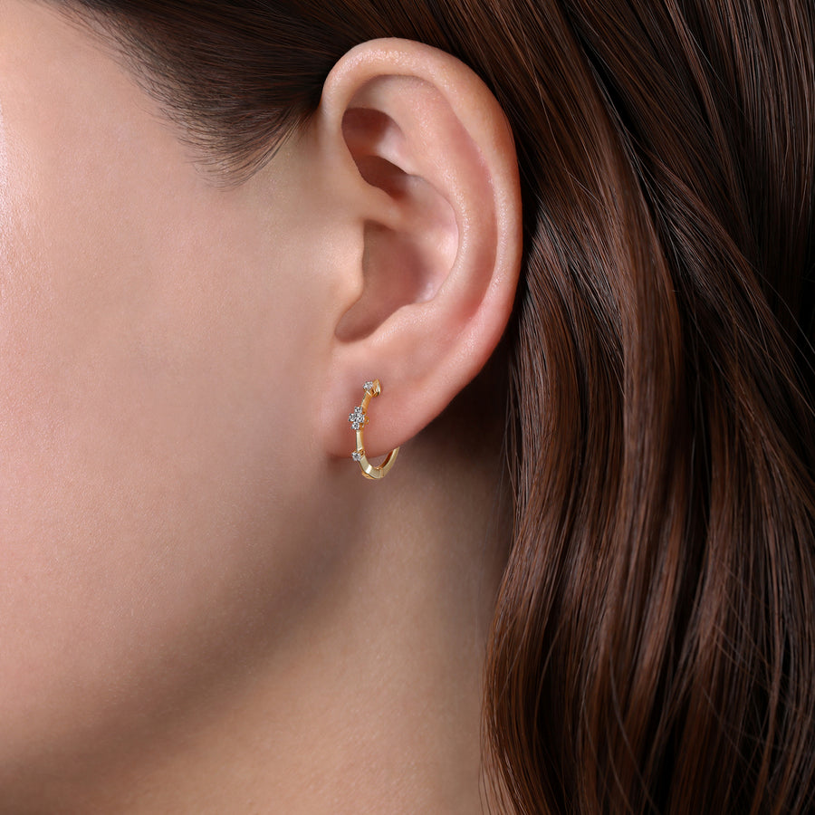 14K Yellow Gold Diamond Huggie Earrings, 15mm