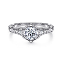Vintage Inspired 14K Gold 6 Prong Round Diamond Engagement Ring thumbnail 1