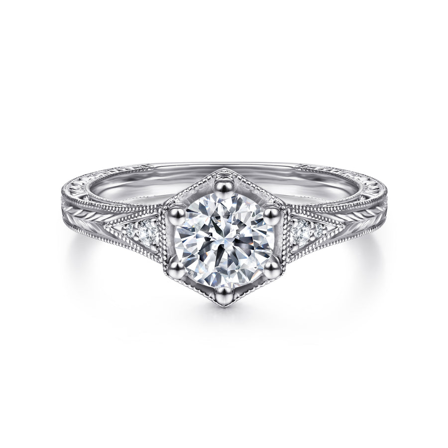 Vintage Inspired 14K Gold 6 Prong Round Diamond Engagement Ring