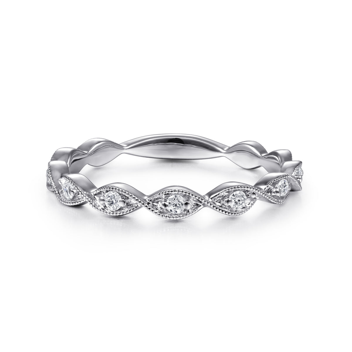 14K White Gold Twisted Diamond Stackable Ring - View 1