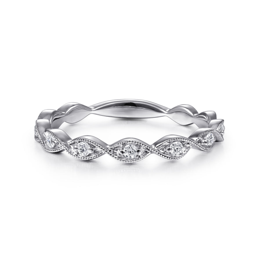 14K White Gold Twisted Diamond Stackable Ring