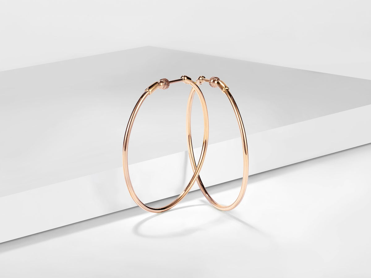 14K Rose Gold 40mm Round Classic Hoop Earrings - View 3