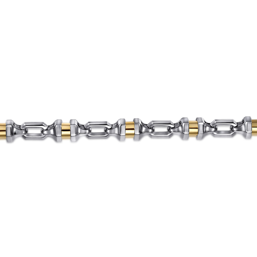 Chain Bracelet Cylinder Spacer 925 Sterling Silver and 14K Yellow Gold