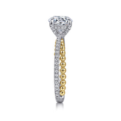 14K White-Yellow Gold Split Shank Round Hidden Halo Diamond Engagement Ring thumbnail 5