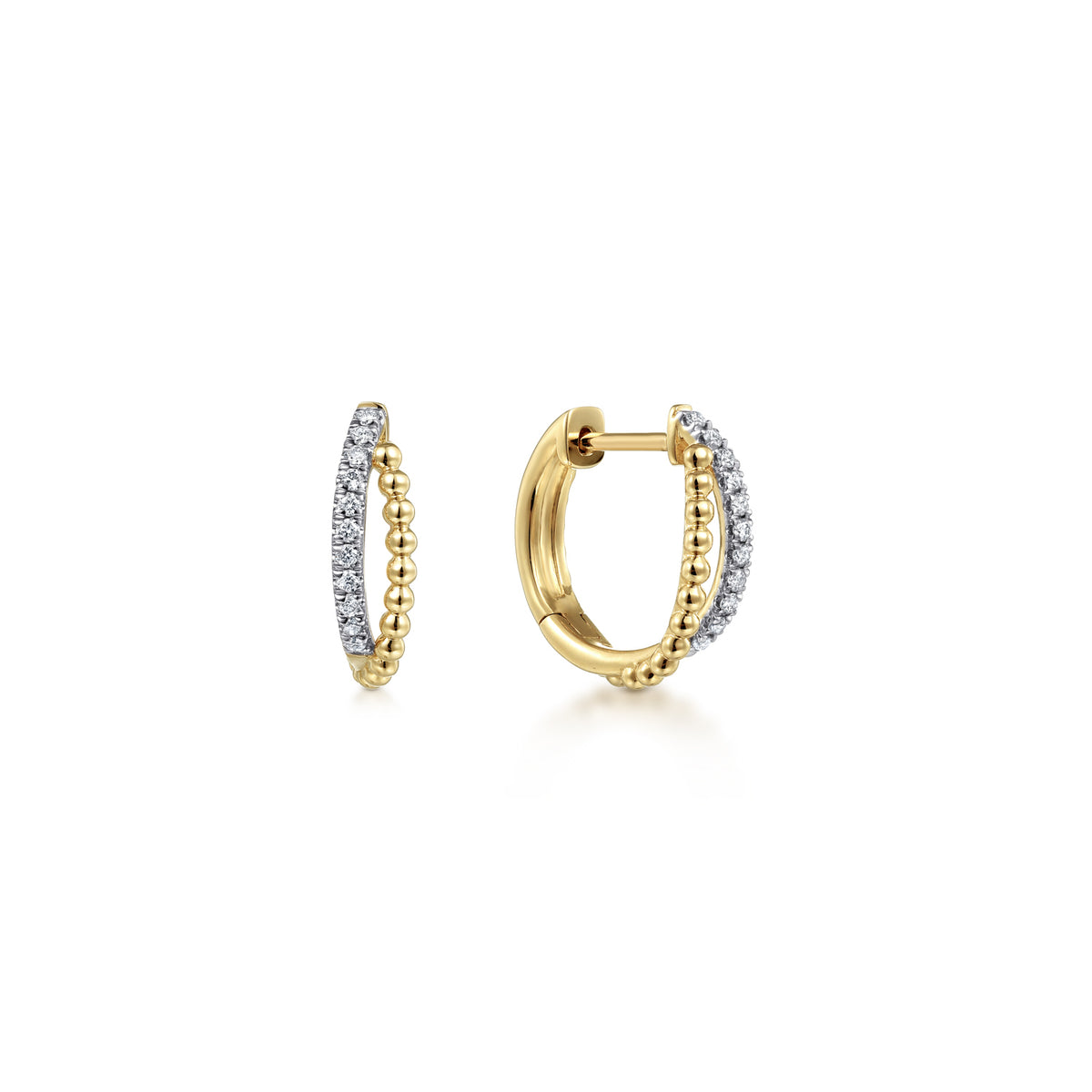 14K Yellow Gold Diamond Huggie Earrings, 10mm - View 1