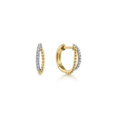 14K Yellow Gold Diamond Huggie Earrings, 10mm thumbnail 1