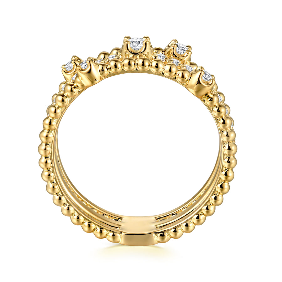 Wide Band Easy-Stack Ring 14K Yellow Gold Diamond 0.35ct