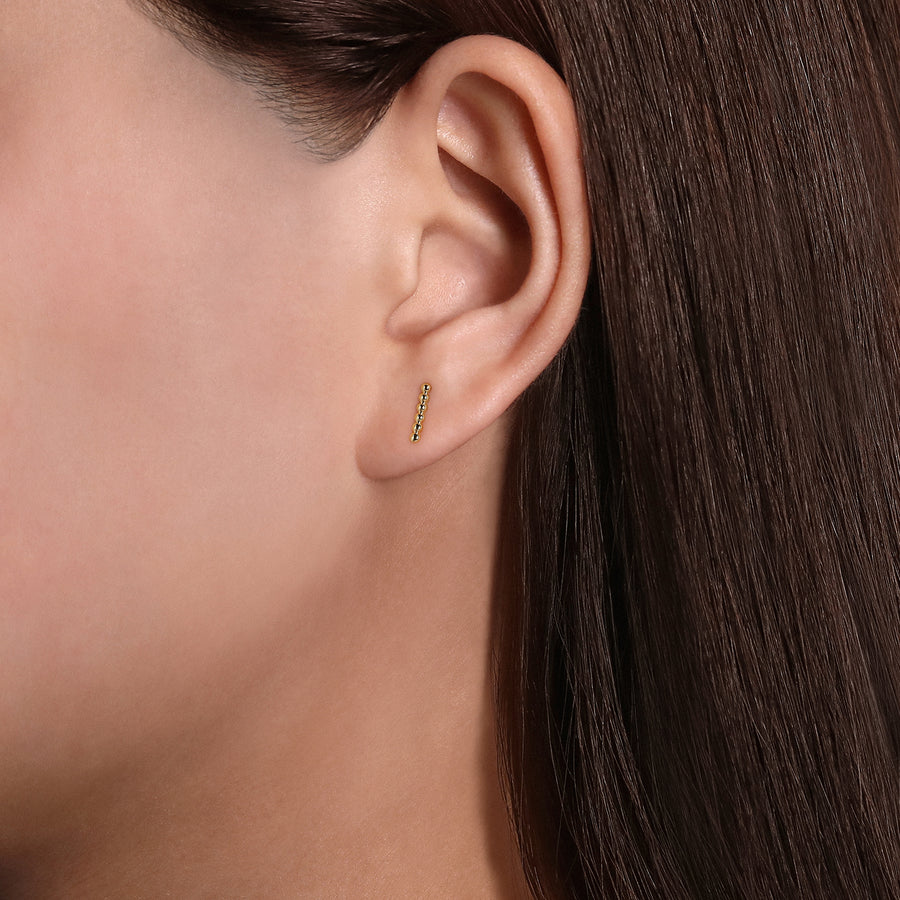 14K Yellow Gold Beaded Bar Stud Earrings