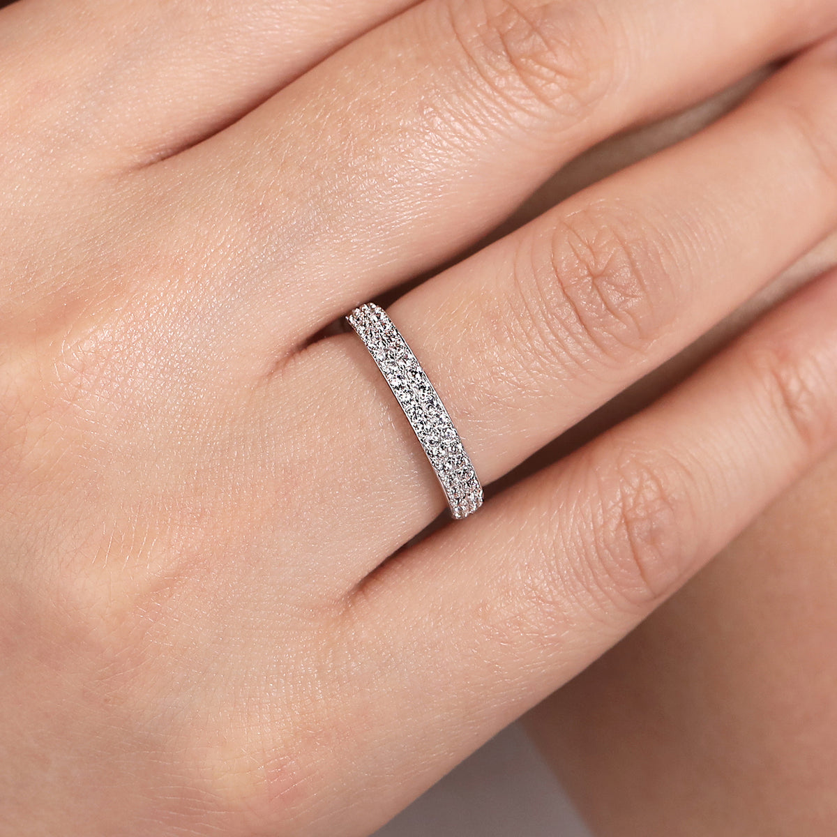 14K White Gold Diamond Pavé Band Ring - View 5