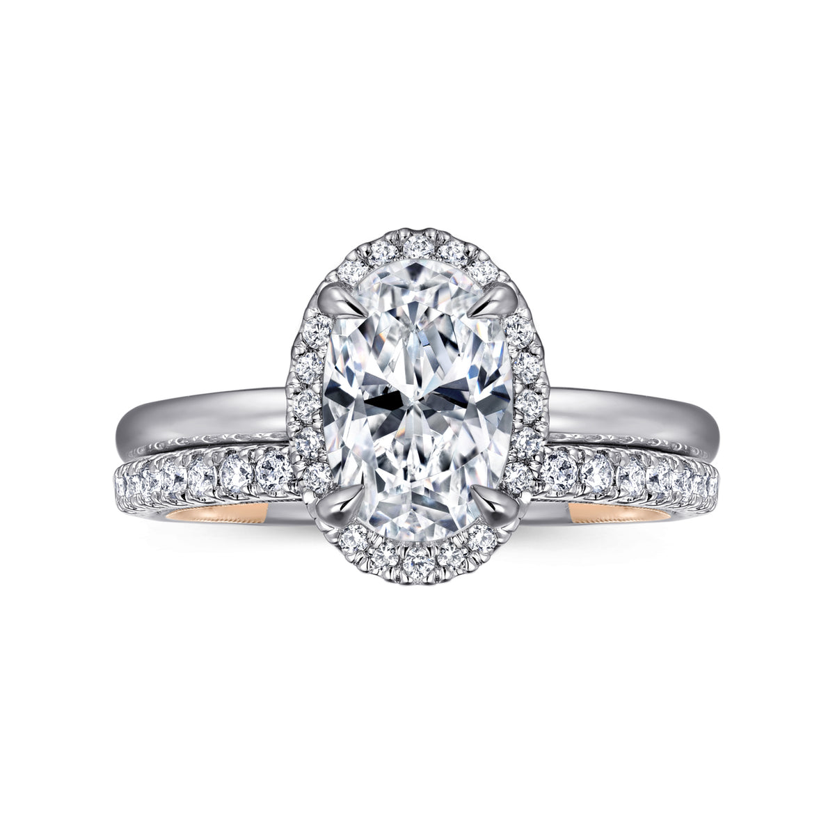 Contemporary Oval Halo Diamond Engagement Ring - View 4