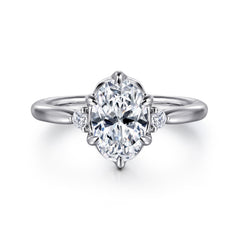 14K Gold 6 Prong Oval Three Stone Diamond Engagement Ring thumbnail 1