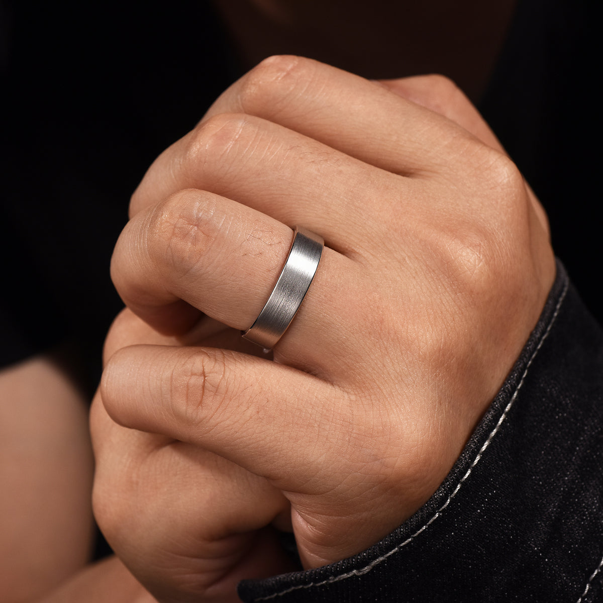 14K White Gold 6mm Flat Men's Wedding Band in Satin Finish - View 5