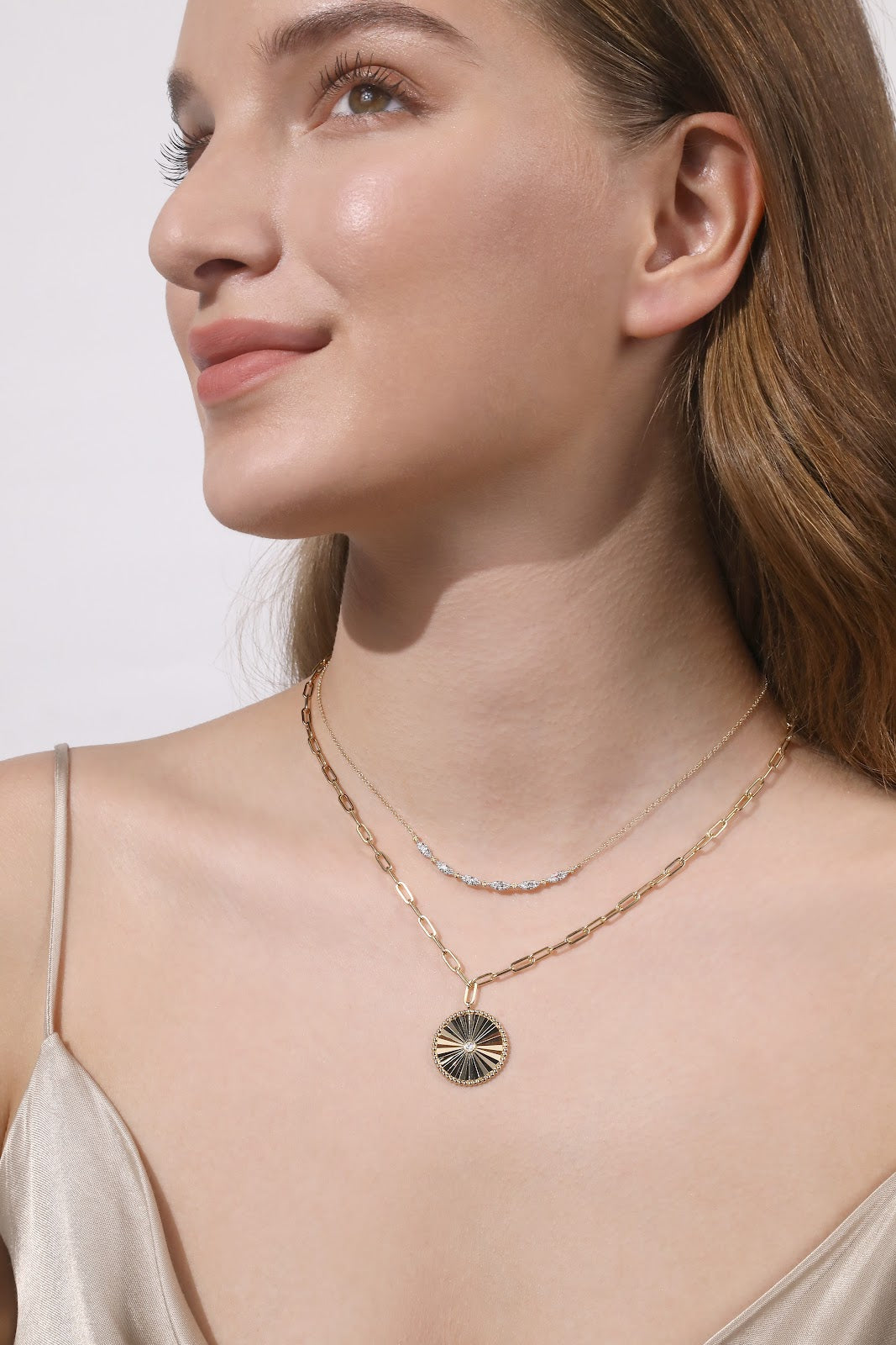 14K Yellow Gold Diamond Bar Necklace - View 5