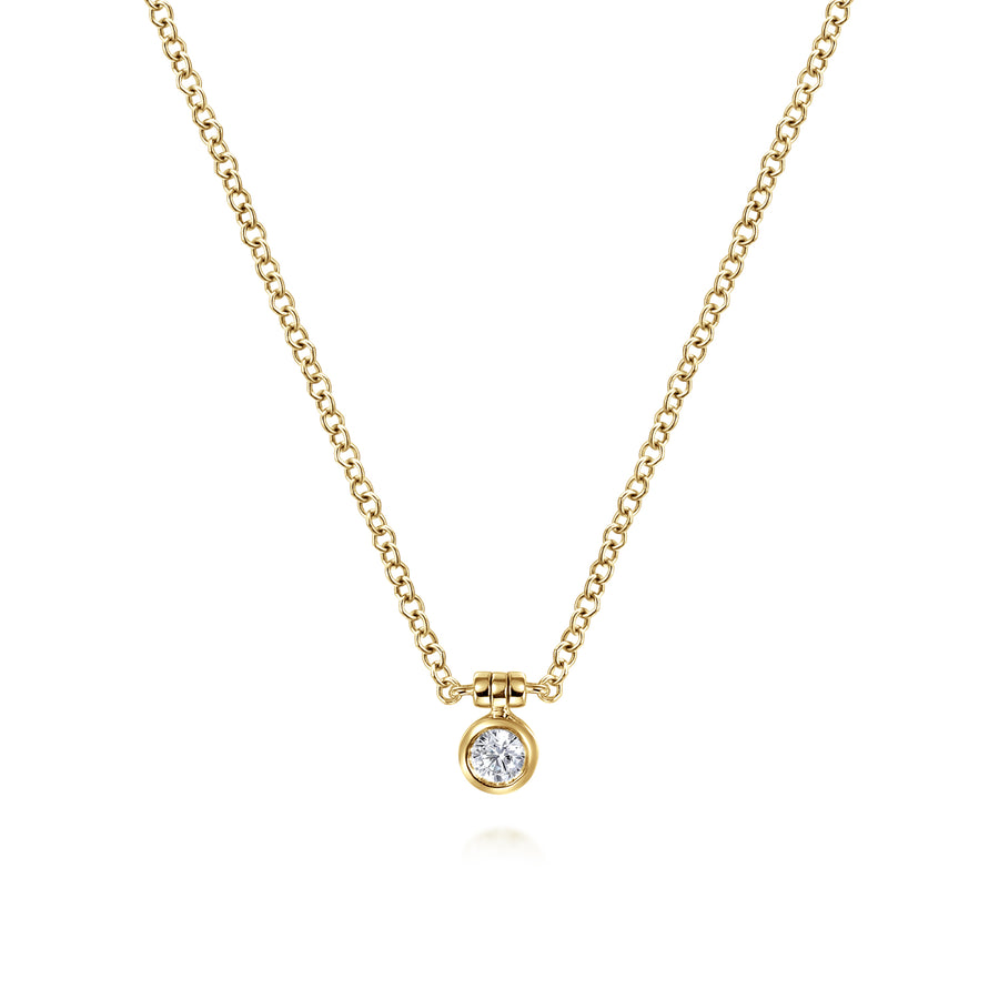 14K Yellow Gold Bezel Set Diamond Pendant Necklace