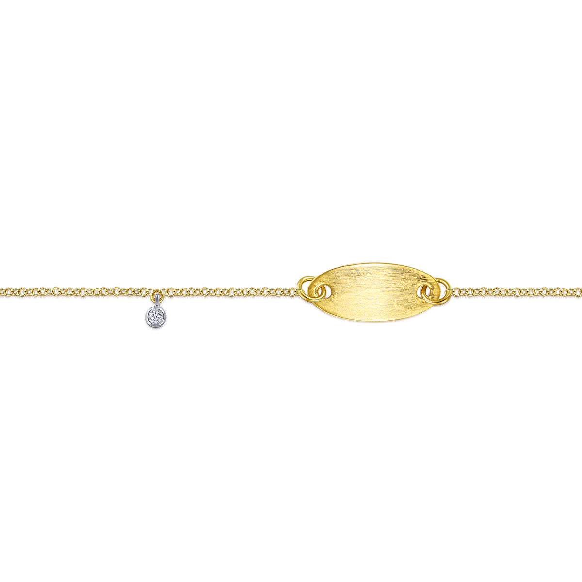 14K Yellow-White Gold Oval Nameplate Bracelet with Bezel Set Diamond Charm - View 3